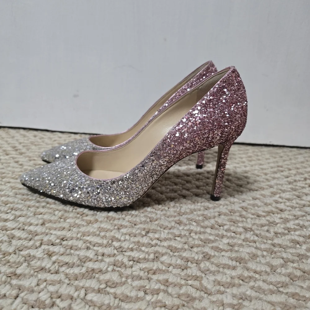 Jimmy Choo Romy 85 Glitter Pumps - Size 36 - Pink And Silver - Picture 9 of 14